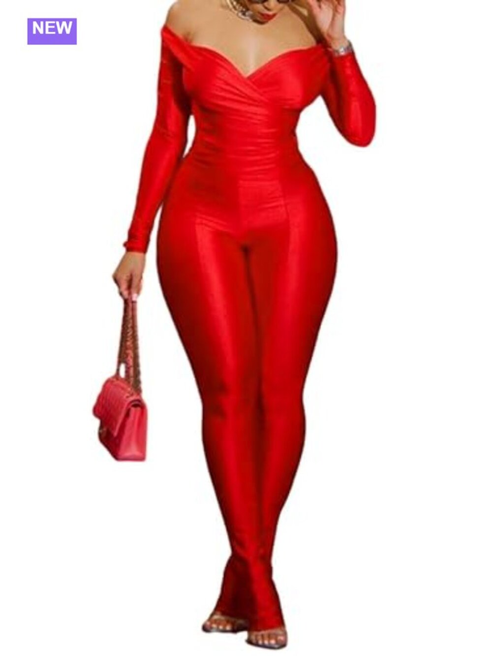 Sparkly Two Piece Set Off Shoulder V Neck Flare Pants Party Jumpsuit